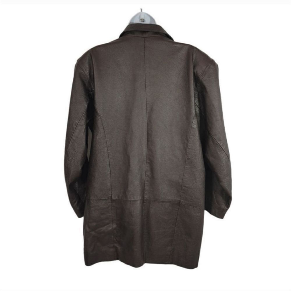 Vintage 80's Atlantic Beach Leather Trench Coat in Dark Chocolate Brown Large - Picture 3 of 10